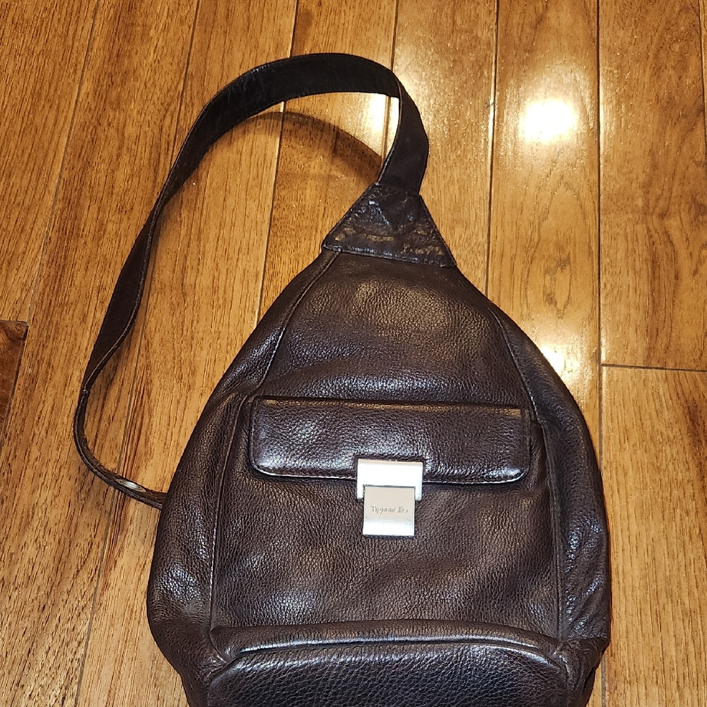 Tignanello Brown Pebbled Leather Sling Backpack Crossbody Bag
